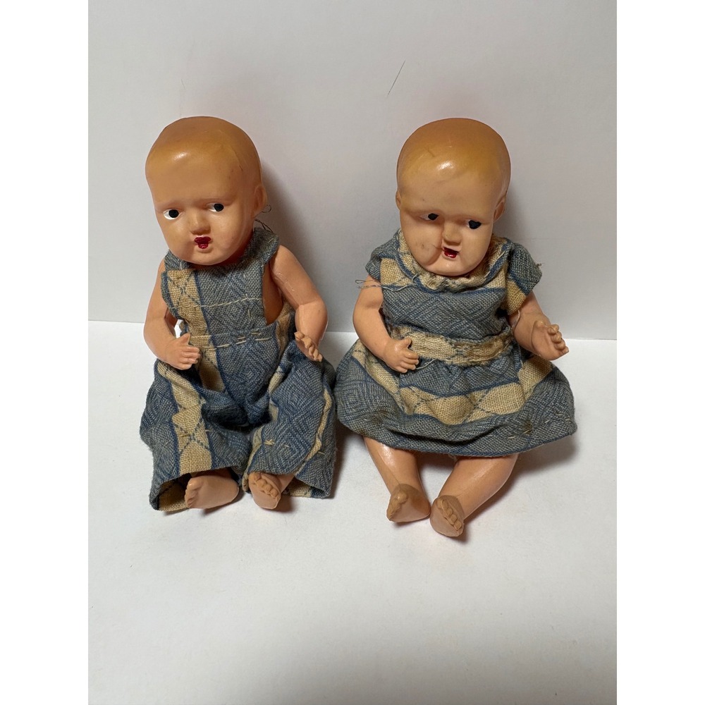 Vintage Miniature Celluloid Baby Dolls Set Boy Girl 40s/50s Irwin USA Jointed